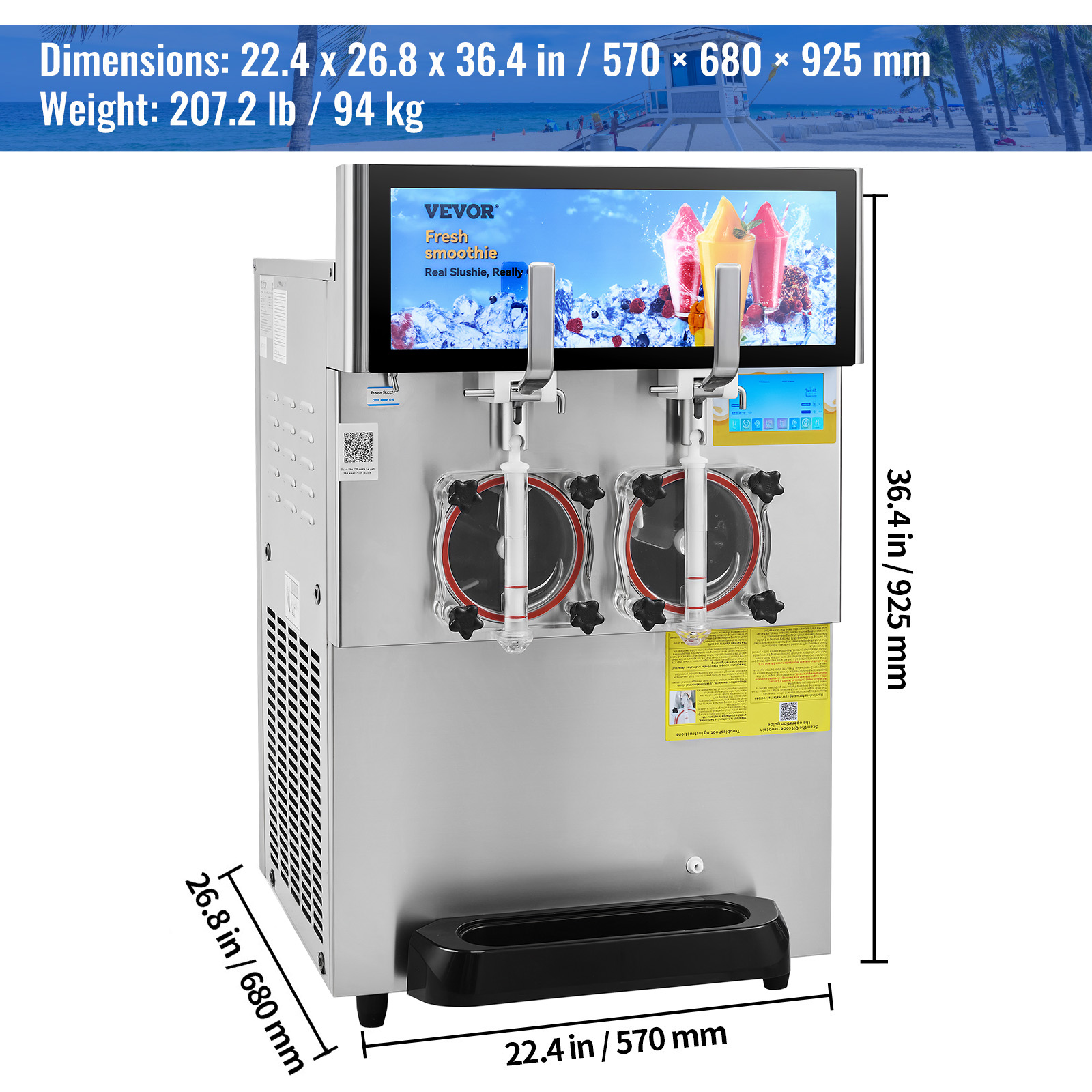 KFFKFF Commercial Slushy Machine, 8L / 2.1 Gal Dual Bowl Frozen Drink Maker, 1155W Stainless Steel Smoothie and Margarita Machine for Parties, Cafes, Restaurants, Bars, and Home Use