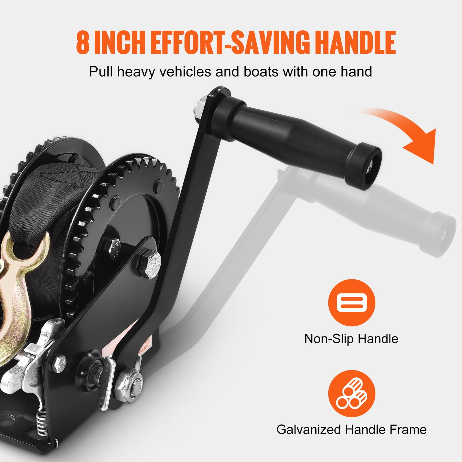 KFFKFF Manual Winch, 2000 lbs Capacity, Durable Boat Trailer Winch with 23 ft Strap, Dual-Direction Ratchet, Hand Crank for Trailers, Boats, and ATVs