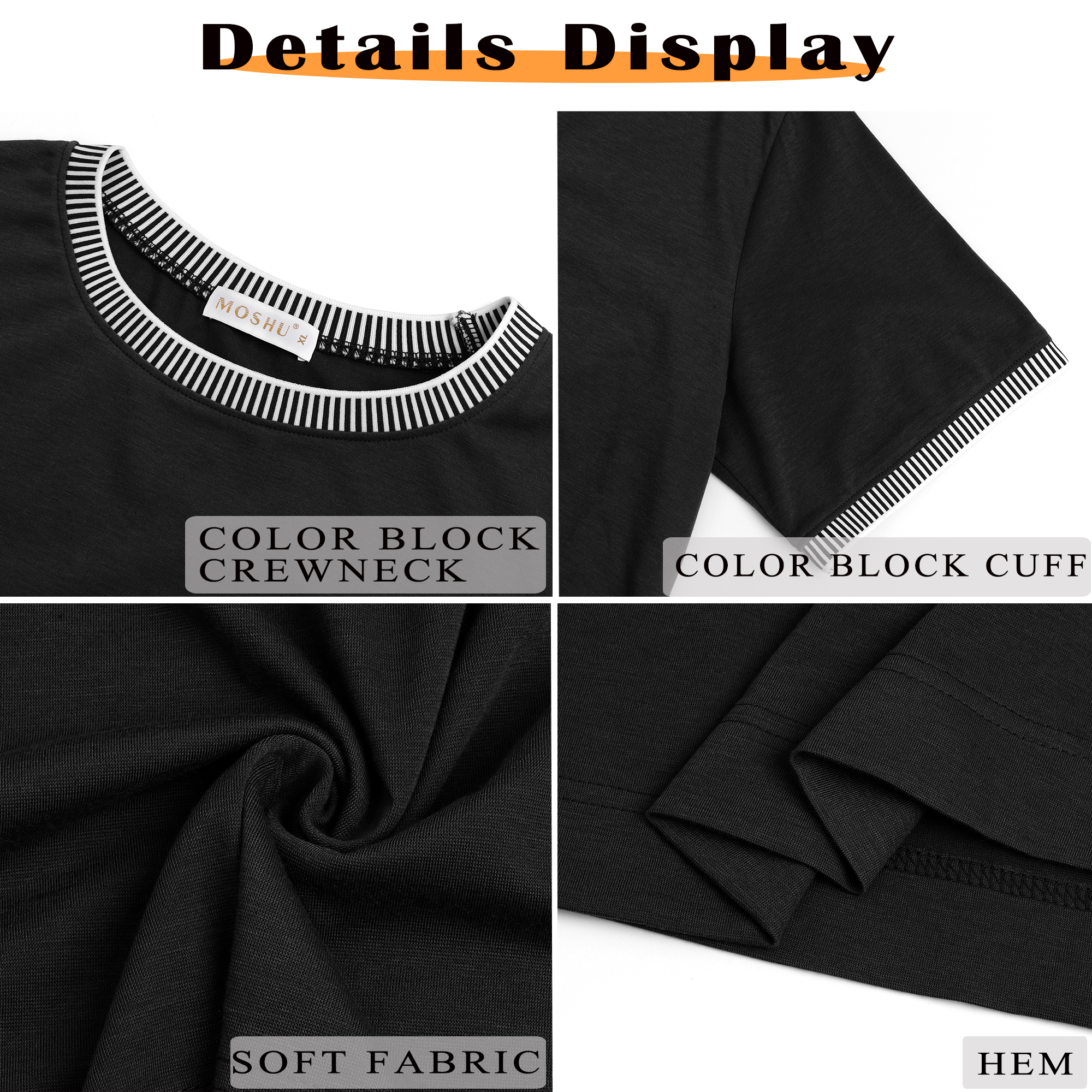 MOSHU Dressy Women Tops Crewneck Blouses for Women Striped Colorblock Short Sleeve Shirts Casual Summer Tops