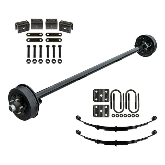 3500 lb TK Heavy Duty Single Trailer Axle Kit with Suspension - Leaf Springs, Hanger & U-Bolt Kit (73" Hubface - 58" Spring Center, 5x4.5 Bolt Pattern)