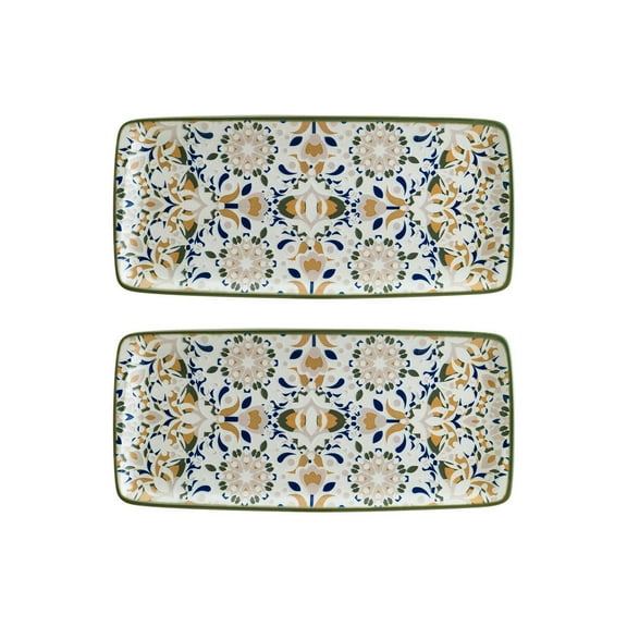Tenango 13.5" x 6" x h:0.75" Rectangular Decorated Porcelain Platter (Set of 2)