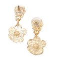 thumbnail image 3 of Gold Tone Pansy Flower Drop Dangle Pierced Earrings 1 1/2" Ladies Adult Female Women, 3 of 4