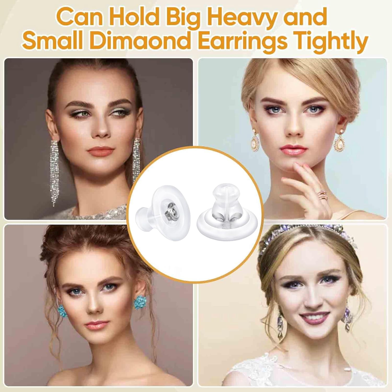 Earring Backs,18K Gold Silicone Earring Backs for Studs/Droopy Ears,Locking Secure Earring Backs for Heavy Earring,No-Irritate Hypoallergenice Soft Clear Earring Backs for Adults