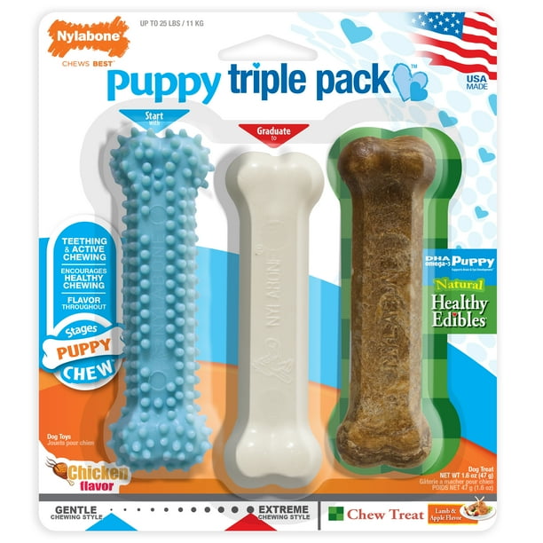 Nylabone Puppy Chew Toy & Treat Starter Pack, Blue