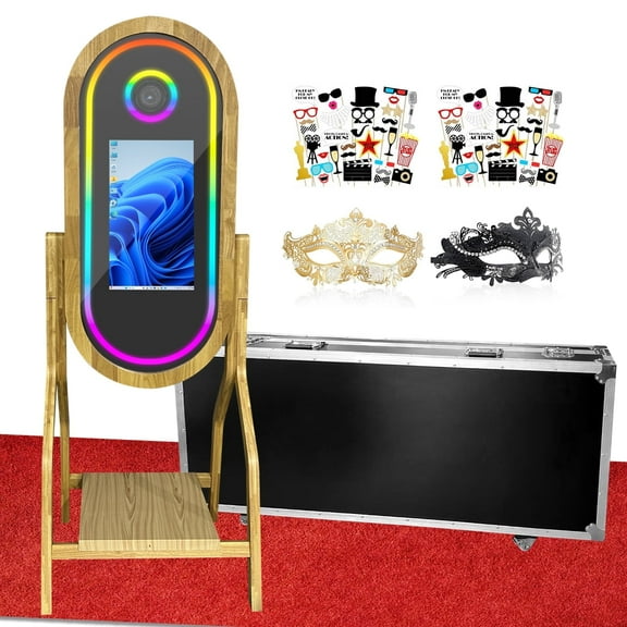 Magic Mirror Photo Booth, 55'' Solid Wood Mirror Photo Booth with 22'' Interactive Touch Screen, Built-in Mini PC with Instant Print, for All Types of Photography Needs (50-22")