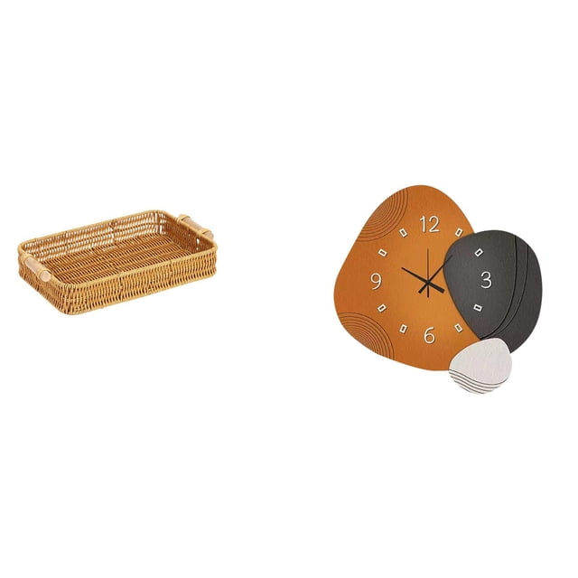 Reloj De Pared Decorativo Moderno Con Cesta De Frutas Tejida, Cuenco Para Aperitivos, Plato Para Pan, Adorno Artístico De Madera Para Dormitorio, Baño, Restaurante, Hogar, Festival, Regalo
