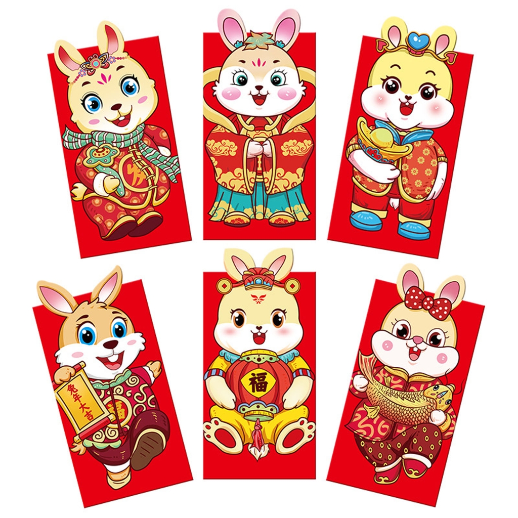 6pcs 2023 Chinese Rabbit Year Festival Hongbao Cartoon Red Envelopes ...