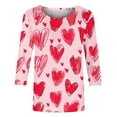thumbnail image 5 of TrendVibe365 Pink Womens Tops 3/4 Sleeve T Shirt Valentines Day Clothes Plus Size Round Neck Polyester Casual Love Heart Printed Lover Gift Blouse Tops for Valentines Gifts S, 5 of 5