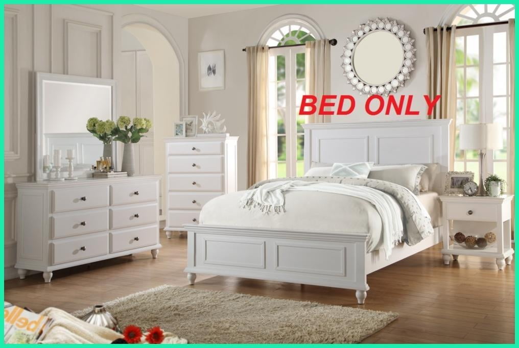 Eastern King Size Rubberwood Plywood Bed Frame with High Panel Headboard - White Modern Bedroom Furniture