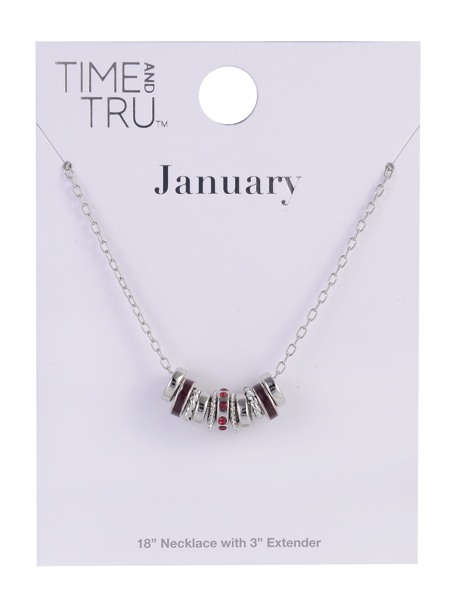 Time and Tru Silvertone Chain with Garnet Birthstone "January" Necklace