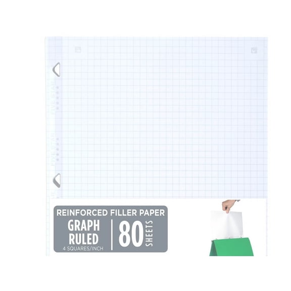 80ct Graph Ruled Reinforced Filler Paper: 8.5 x 11 Inch White Loose Leaf, Graph Page, Stationery Supplies