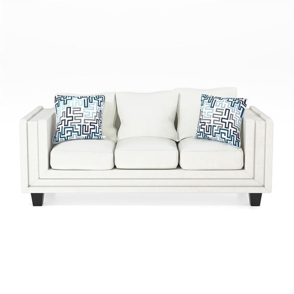 Bowery Hill Contemporary Chenille Nailhead Sofa in Ivory Finish