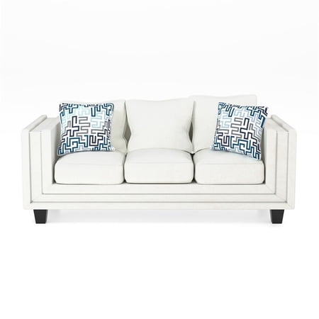 Furniture of America Malden Contemporary Chenille Nailhead Sofa in Ivory