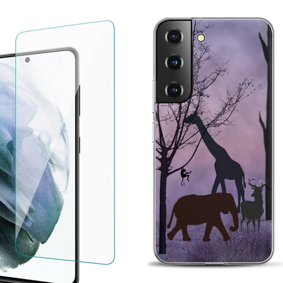 Slim-Fit Fashion Gel Phone Case for Samsung Galaxy S22  5G / S22 Plus 5G, with Tempered Glass Screen Protector, by OneToughShield ® - Twilight Safari