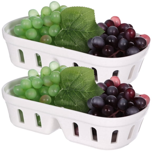 2 Pcs Ceramic Berry Baskets, 8.9 in Oval Fruit Bowl With Holes, Multi-Functional Fruit and Vegetable Draining Basket, Dry Fruit and Snack Container, White
