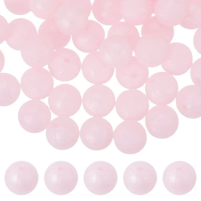 Uxcell 60 Pcs Cuentas de Silicona, Cuentas Redondas Focales de 9mm Color Caramelo a Granel para Llaveros Pulseras Collares Fabricación de Bolígrafos Suministros de Manualidades, Rosa Claro