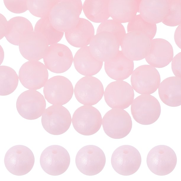 Uxcell 60 Pcs Cuentas de Silicona, Cuentas Redondas Focales de 9mm Color Caramelo a Granel para Llaveros Pulseras Collares Fabricación de Bolígrafos Suministros de Manualidades, Rosa Claro