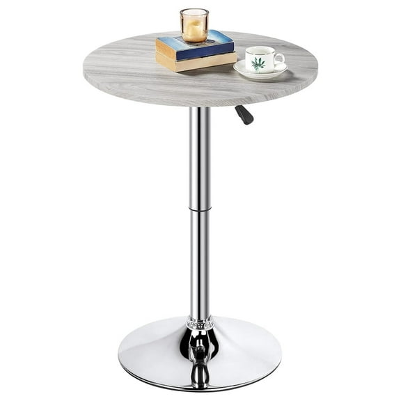PINDEE Height Adjustable Round Pub Table 360° Swivel Counter Bar Tables Bistro Tall Cocktail MDF Top, Grey