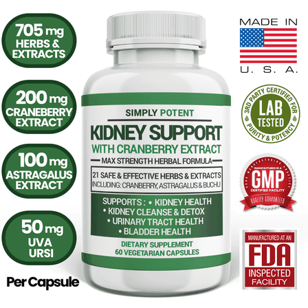 Simply Potents Health Supplement - Kidney Support, Cleanse & Detox, 705mg Capsules with 21 Herbs