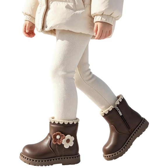 OGLCCG Toddler Girls Ankle Boots Little Kids Fall Winter Snow Hiking Work Booties Waterproof Leather Outdoor Shoes Size 3-10