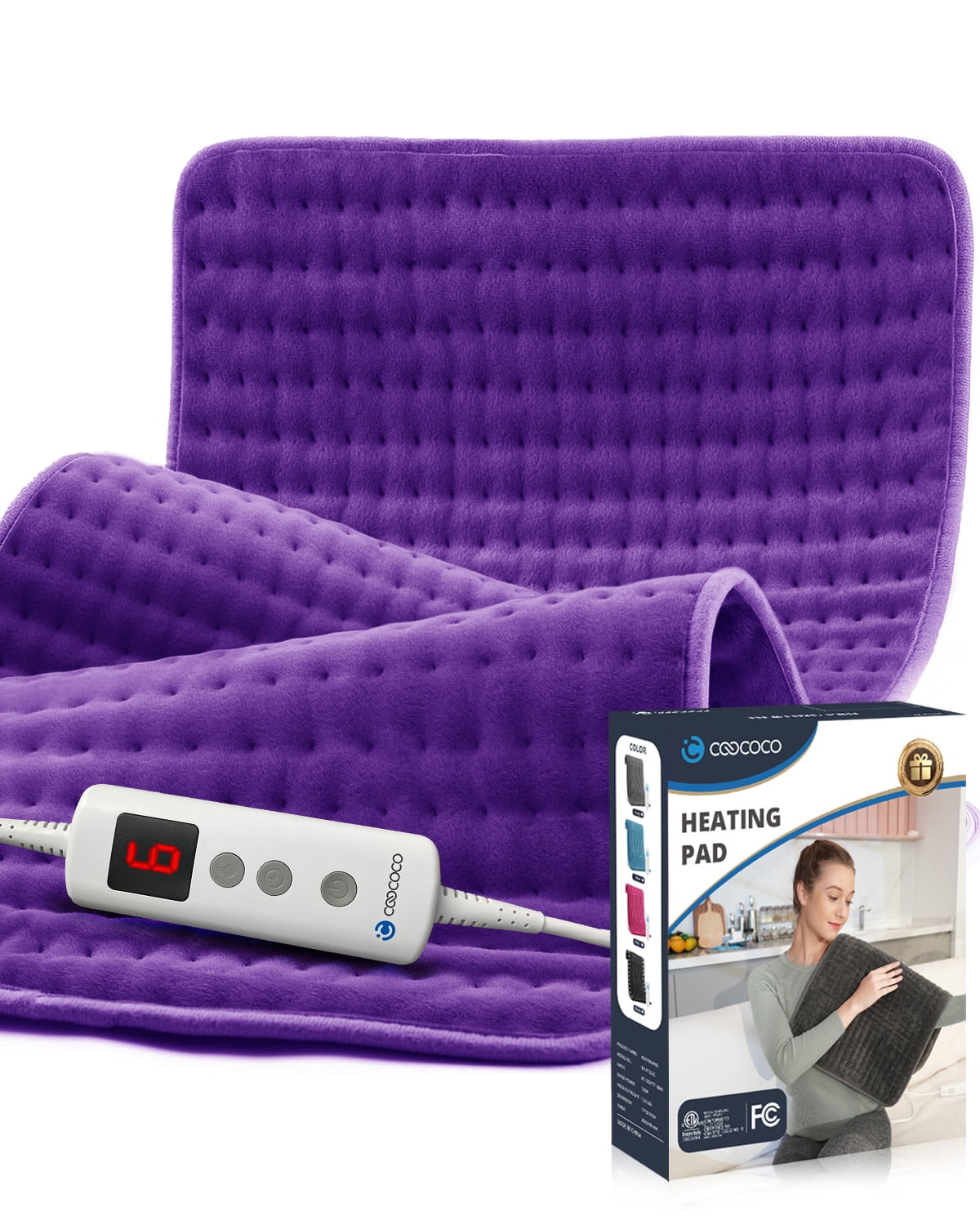 Coococo 33"x18" Large Electric Heating Pad for Back Neck Shoulders Muscle Pain, Cramps Relief with Auto Shut off, 3 Timer, 6 Temp Controller, Gifts