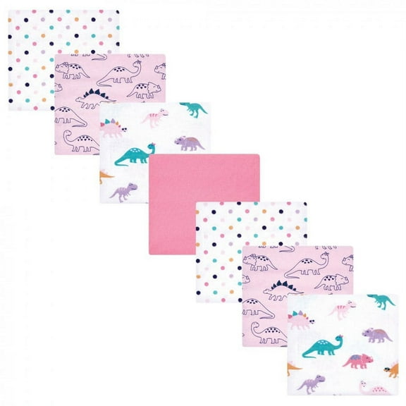 Hudson Baby Infant Girl Cotton Flannel Receiving Blankets Bundle, CuteASaurus, One Size
