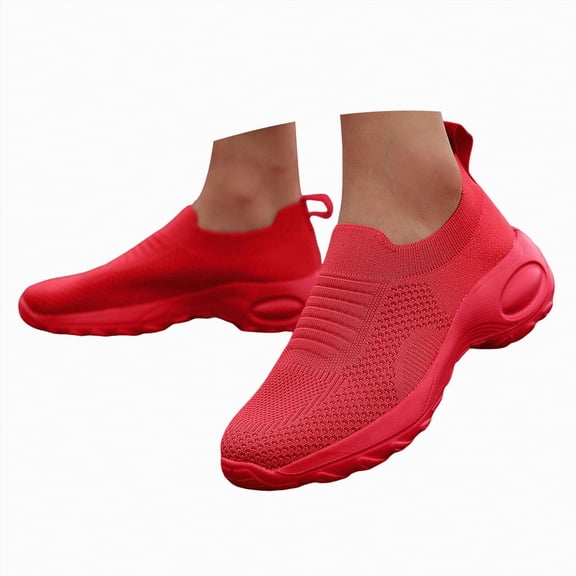 enyan Women Sneaker Women's Slip On Sneaker Low Top Casual Walking Shoes Classic Comfort Flat Fashion Sneakers Red,Size 6.5