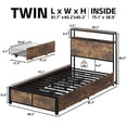 thumbnail image 4 of Lifezone Twin Size Bed Frame with 2-Tier Bookcase Headboard Platform Bed with Charging Station & LED, 4 Storage Drawers, Metal Support, No Box Spring Needed, Noise Free, Brown, 4 of 7
