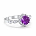 thumbnail image 2 of Floral Art Engagement Ring Round Amethyst CZ 925 Sterling Silver size 9, 2 of 4