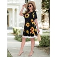 thumbnail image 2 of VEPKUL Women's Plus Size Casual Printed Round Neck Lace Button Short Sleeves Dress Flower35_2X, 2 of 7