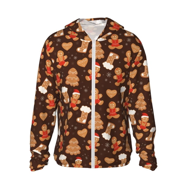 Balery Christmas Gingerbread Cookies Sudadera ligera de manga larga con capucha y protección solar UPF 50+ para hombre y mujer, ideal para pesca y running-3X-Large