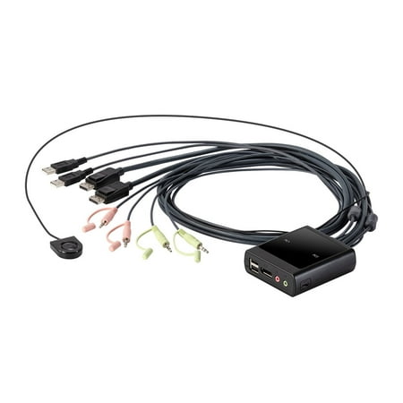 UPC: 0889028124451 | Monoprice 2-Port USB DisplayPort Cable KVM Switch  4096×2160@30Hz With Remote Port Selector  Supports Microphone And Speakers