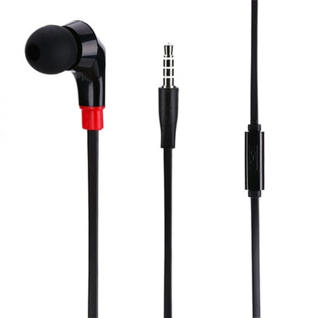 Premium Flat Wired Headset MONO Handsfree Earphone Mic Single Earbud Headphone In-Ear [3.5mm] [Black] D7 for iPad Pro 9.7, iPhone 5 5C 5S 6 Plus 6S Plus SE - Google Pixel XL - HTC 10 - Huawei P10