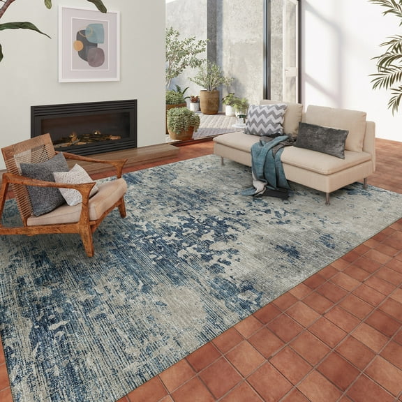 Addison Rugs Indoor/ Outdoor Accord Modern Abstract Polyester Washable Rug New 3' x 5' - Navy Taupe