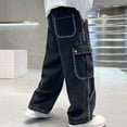 thumbnail image 6 of Boys Cargo Jeans Baggy Wide Leg Pants with Elastic Waistband Black Ages 4-14 Years Denim Streetwear Y2K Pants,Size 4-5T, 6 of 9