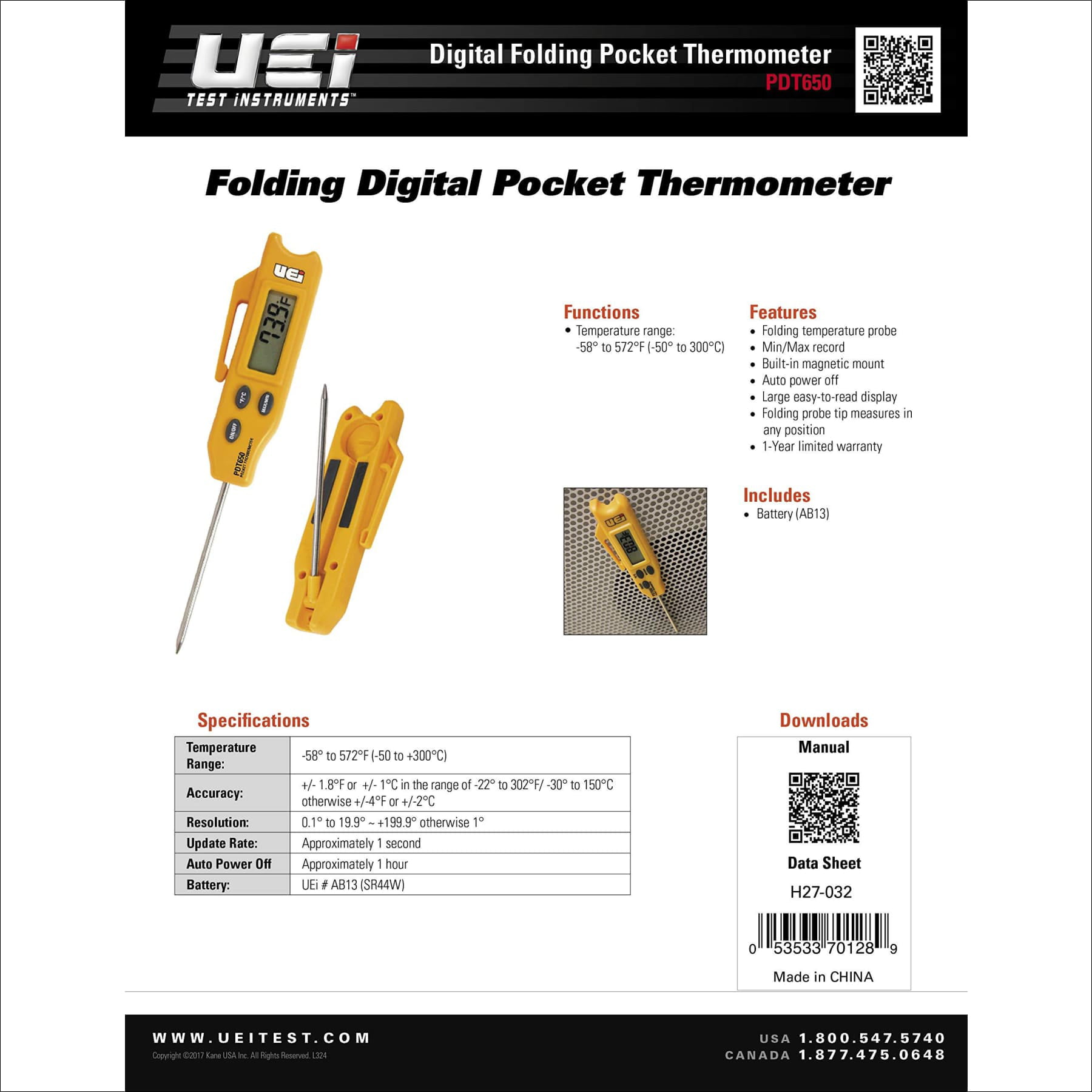 UEi Test Instruments PDT650 Folding Pocket Digital Thermometer 