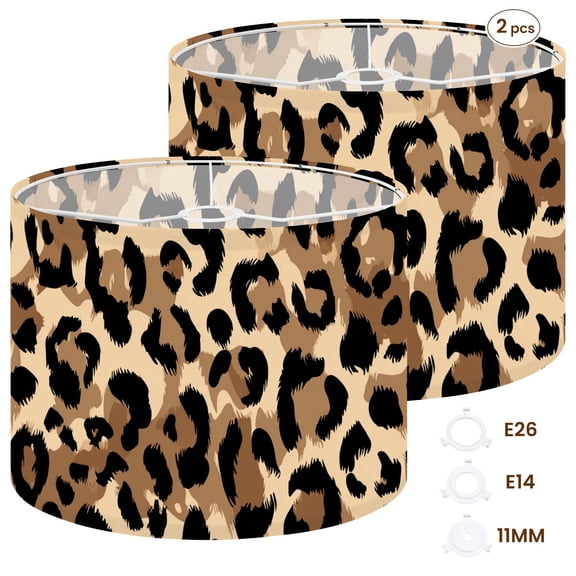 2pcs Set Drum Lampshades (13"x 13"x 10"), leopard print Fabric Lamp Shades, Large Replacement Shades for Table, Floor, and Pendant Lamps, Simple Assembly Needed.