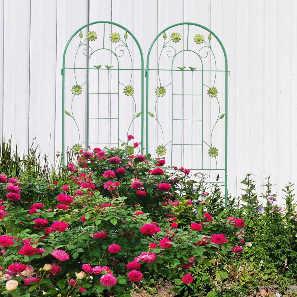 IVV 2 Pack Metal Garden Trellis, 71"H x 19.7"W Decorative Outdoor Trellis for Climbing Plants, Flowers, Vegetables, Rustproof Cucumber Trellis for Garden, Yard, Patio (Green)