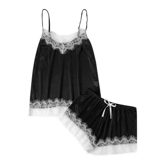 Conjunto de pijama sexy de seda para mujer: camisola y pantalones cortos de satén, tirantes ajustables con cuello en V, lencería para dormir y ocasiones especiales, tejido con mezcla de spandex