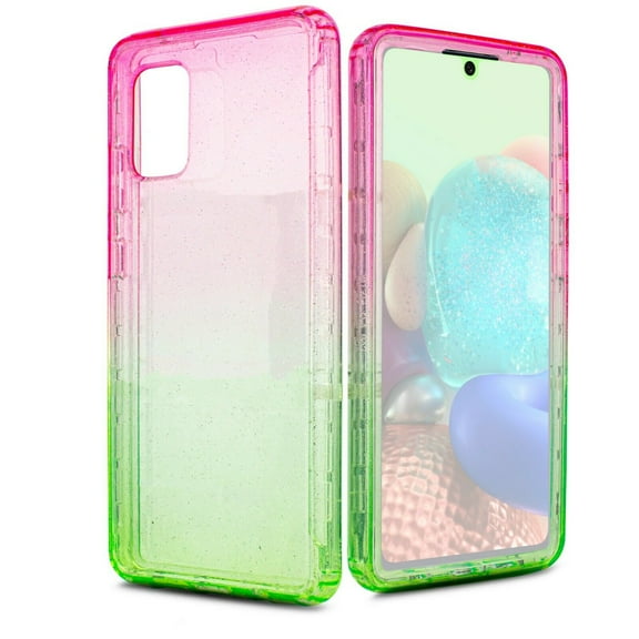 for Samsung Galaxy A71 5G (NOT FIT A71 4G) Glitter Bling Full Body Built In Screen Protector Case Phone Case PU Shock Bumper Scratch Guard Skin Wrap Slim Cover