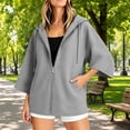 thumbnail image 5 of Perfectbot Women's Elbow-Length Sleeve Zip Up Hoodie Oversized Baggy Hooded Sweatshirt with Pockets, 5 of 8