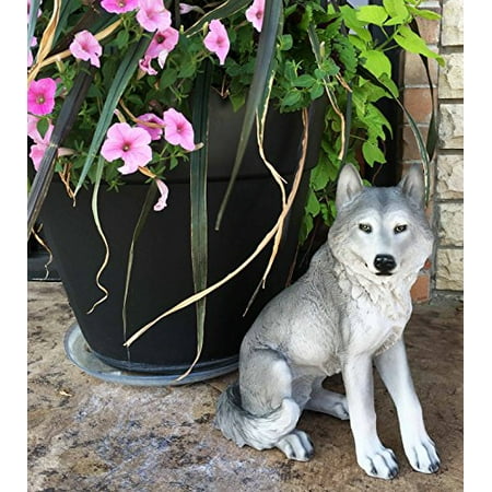 Majestic Mythical Sitting Gray Alpha Wolf Statue Figurine Timberwolves Decor Wisdom of The Woodlands For Home Decorative Patio