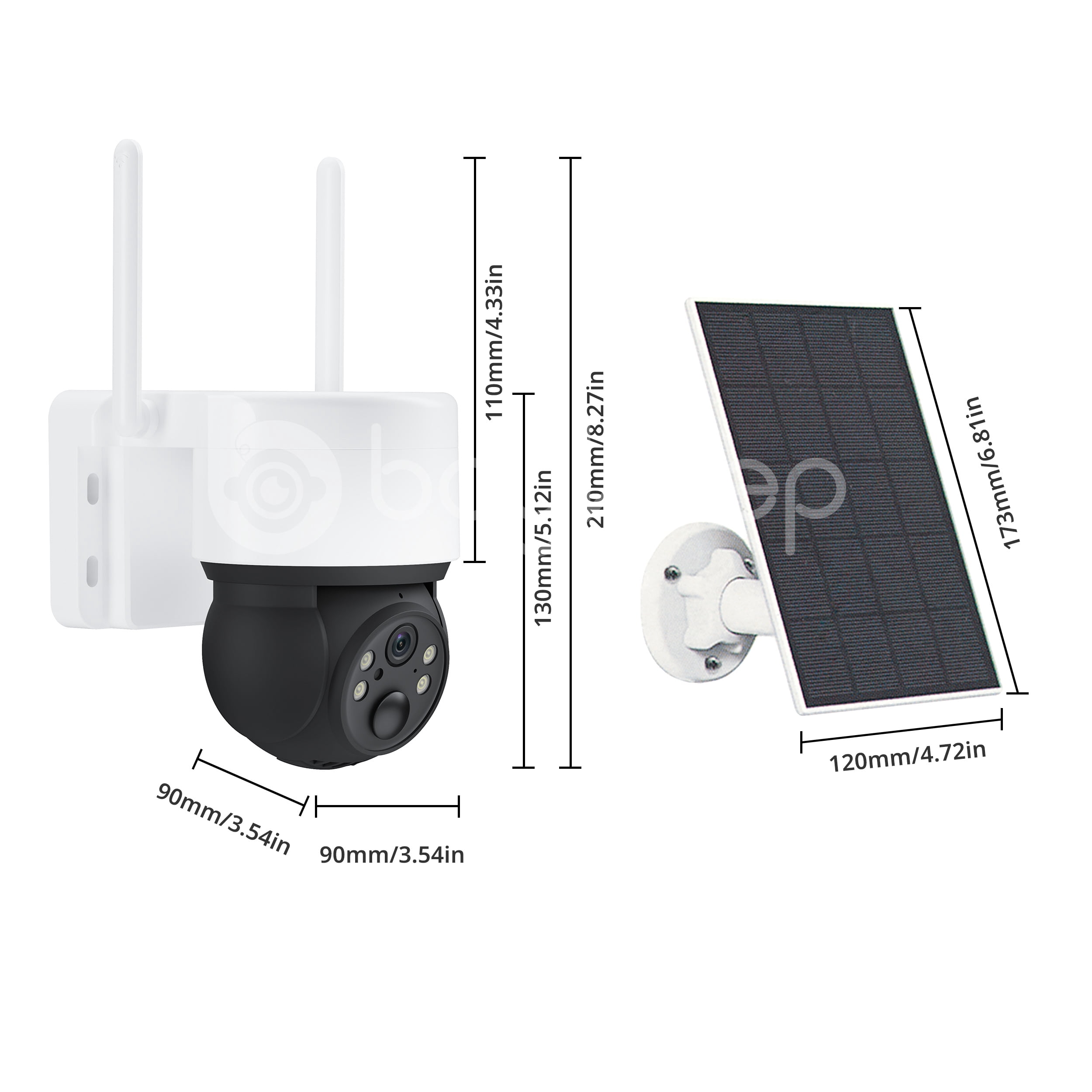 boykeep 2.4G WIFI Solar Security Camera,360° View Wireless 3MP Outdoor Camera,IP66 Waterproof PIR Detection,Rechargeable Battery Powered Home Surveillance Cam with Color Night Vision 2-Way Audio 2PCS