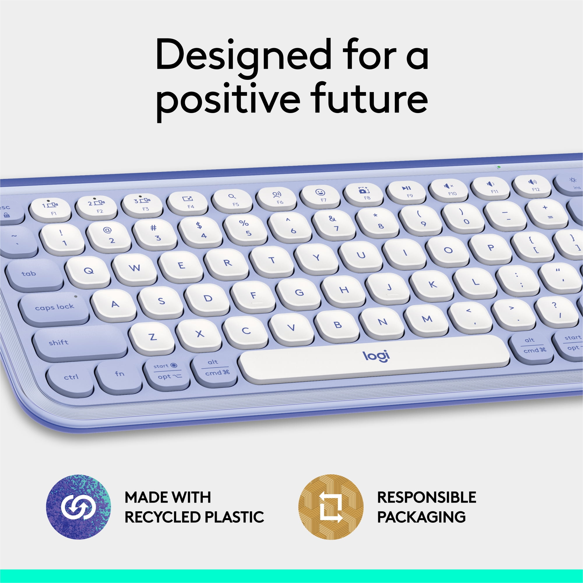 Logitech POP ICON KEYS Wireless Bluetooth Keyboard, Comfortable Typing, Programmable Keys, Lilac and Off-White