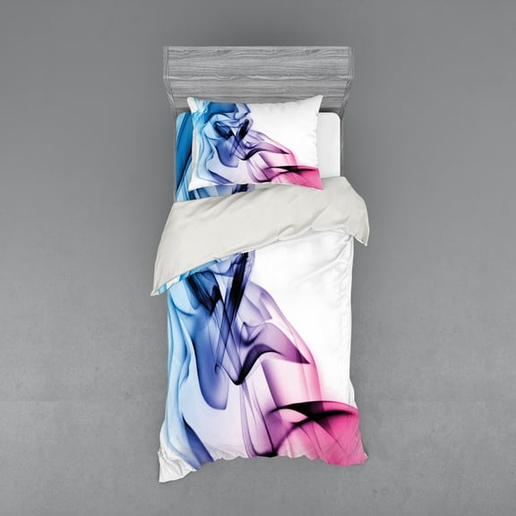 Ambesonne Abstract Bedding Set 3 Pcs, Colorful Smoke Flow, Twin, Fuchsia Blue