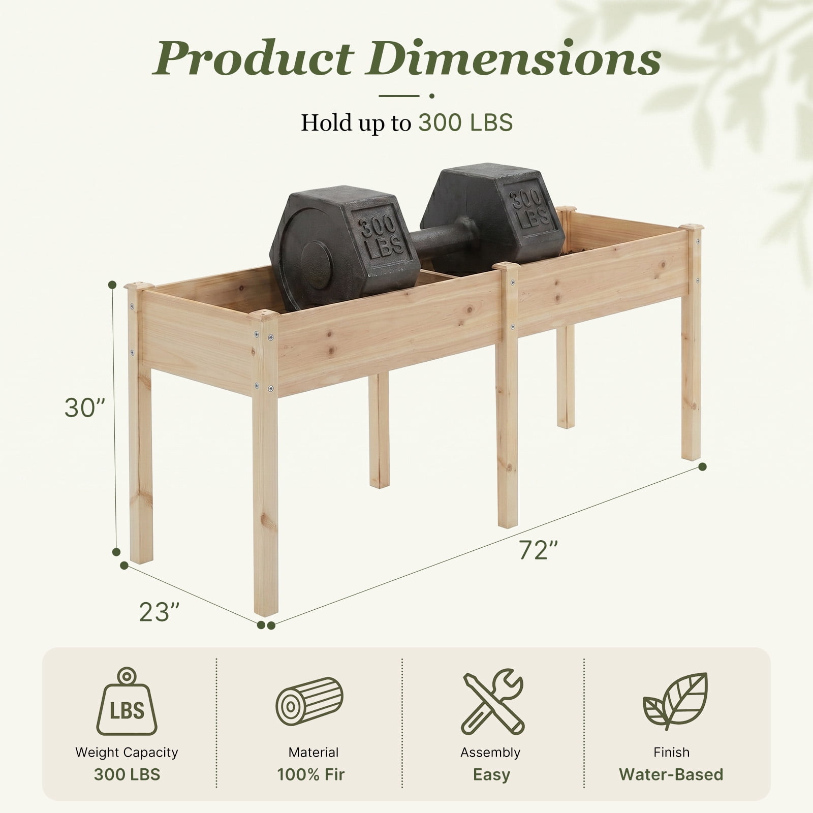 Wooden Raised Garden Bed with Legs, 72"L X 23"W X 30"H, Elevated Reinforced Large Planter Box for Vegetable Flower Herb Outdoors