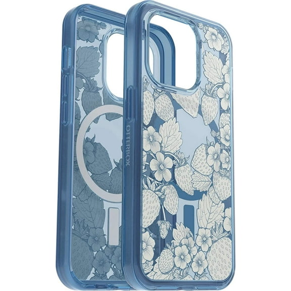 OtterBox Symmetry Series  Clear Antimicrobial Case with Magsafe for iPhone 14 Pro Only - Non-Retail Packaging - Vintage Strawberry Blue