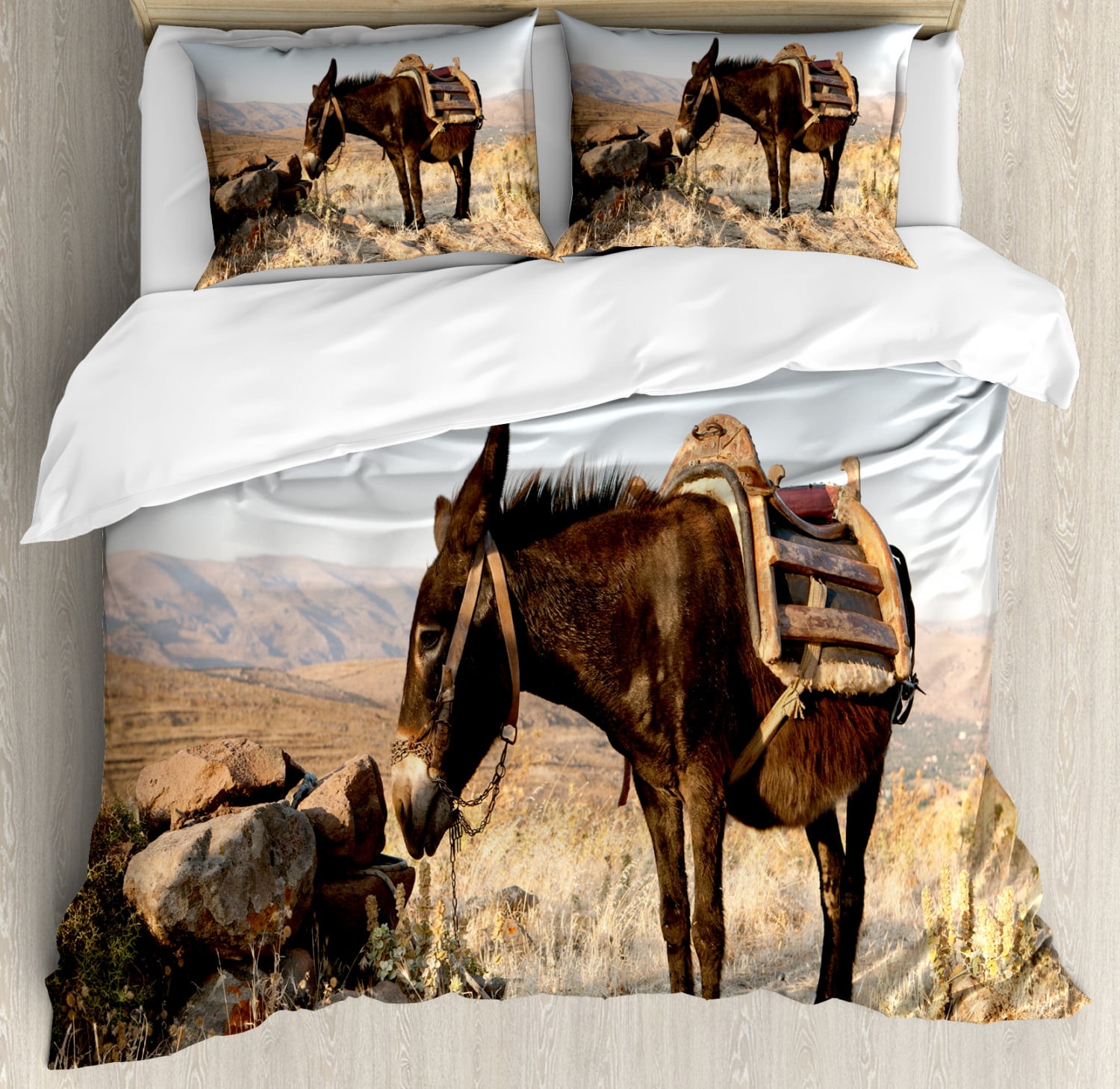 Donkey Duvet Cover Set King Size, Greek Donkey up in the Mountains of