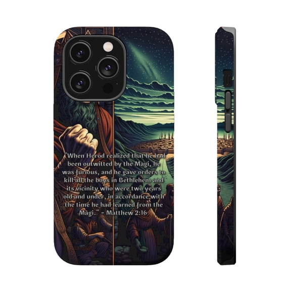DistinctInk Tough Case for Apple iPhone 13 PRO (6.1" Screen), Compatible with MagSafe Charging - "Herod's Furious Order: Massacre of Bethlehem's Innocent Children - Matthew 2:16"