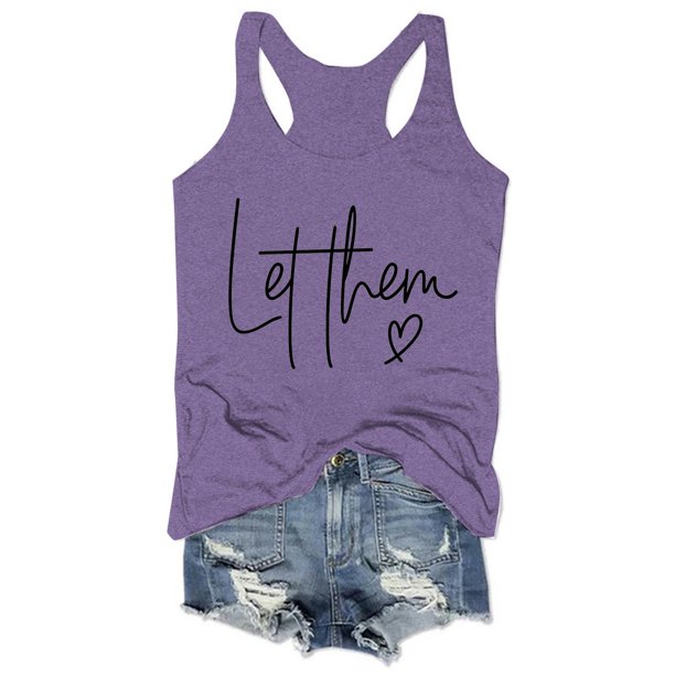 Camiseta sin mangas versátil e informal con estampado de letras para mujer - Camiseta de cuello redondo para el verano, ideal para combinar con pantalones cortos o vaqueros